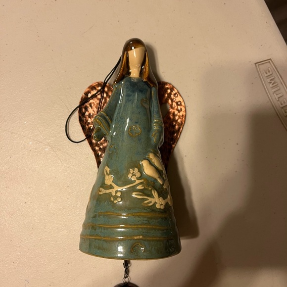 Blue angel bell garden wind chime /porcelain dress/white birds and copper wings - Picture 4 of 9